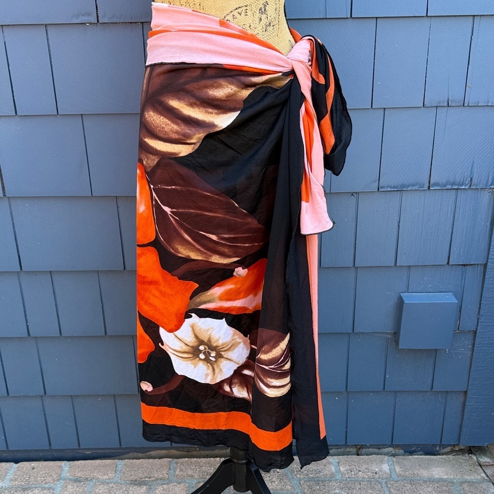 Floral Sarong Wrap in Black and Orange Speedo stretch